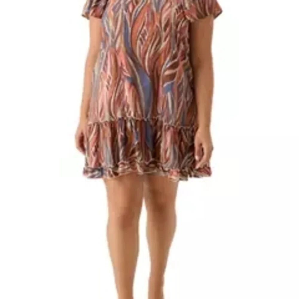 Robbie Bee Brown and Blue Tiered Sundress Size M - Picture 1 of 9